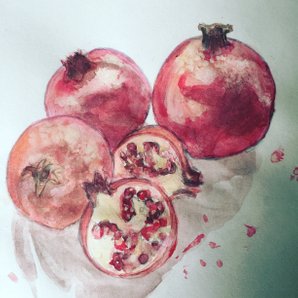 Poegranates - watercolour still life